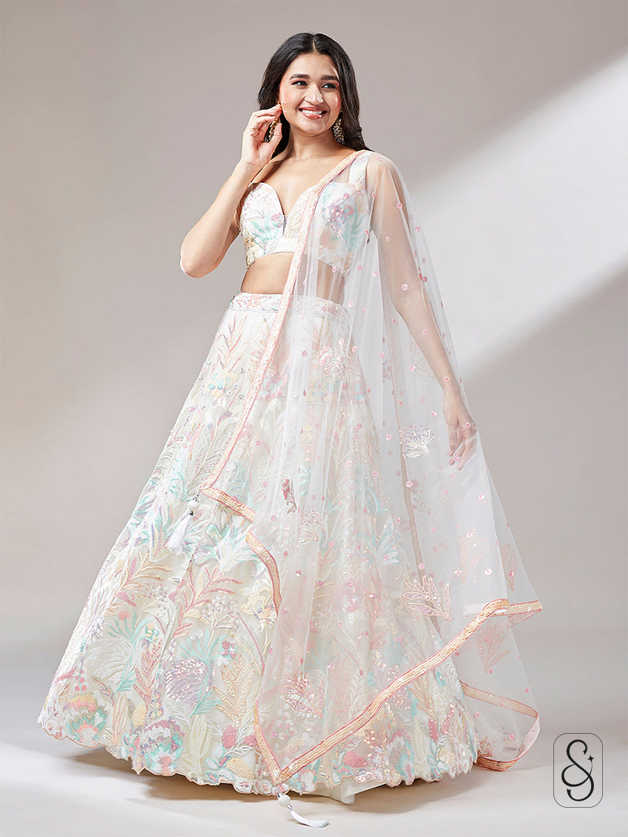 White Net Embroidered Lehenga