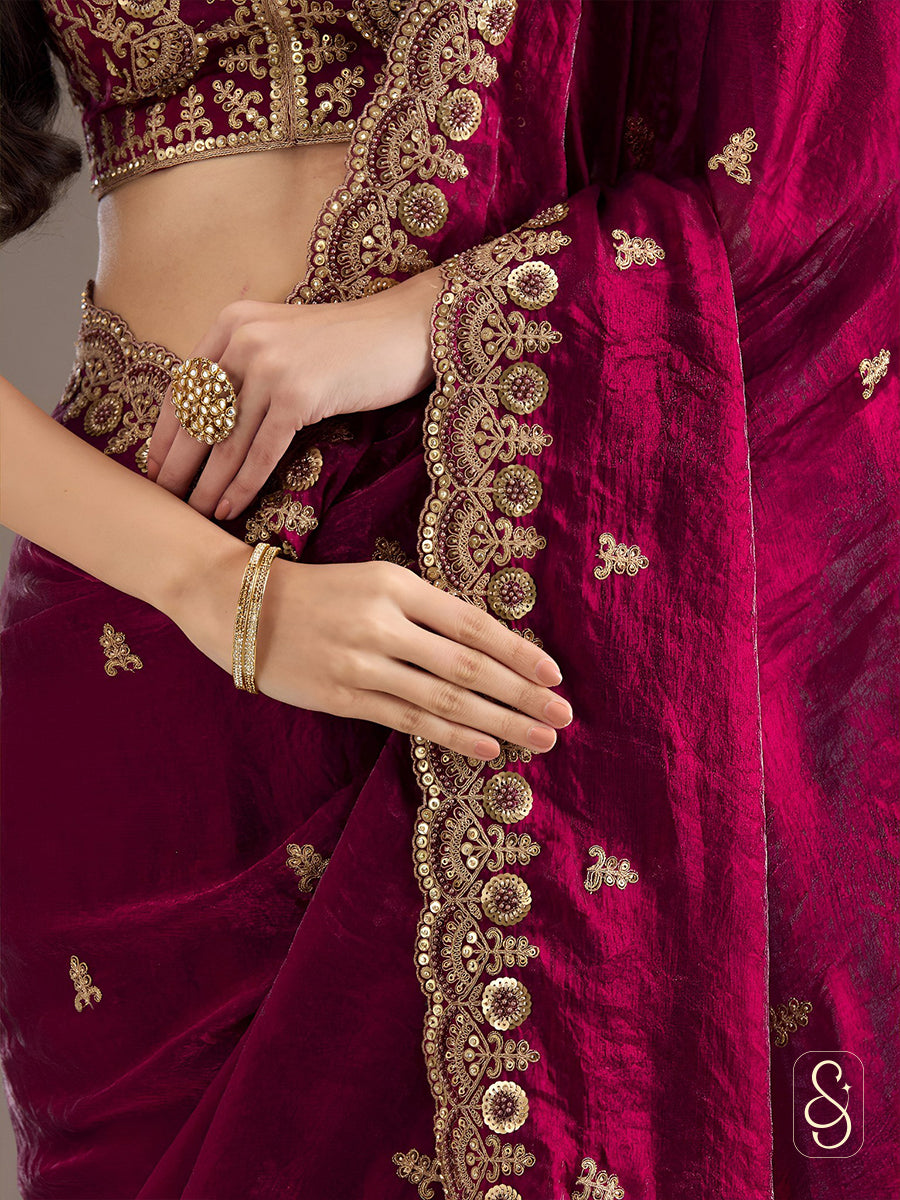 Maroon Regal Tissue Glow Saree