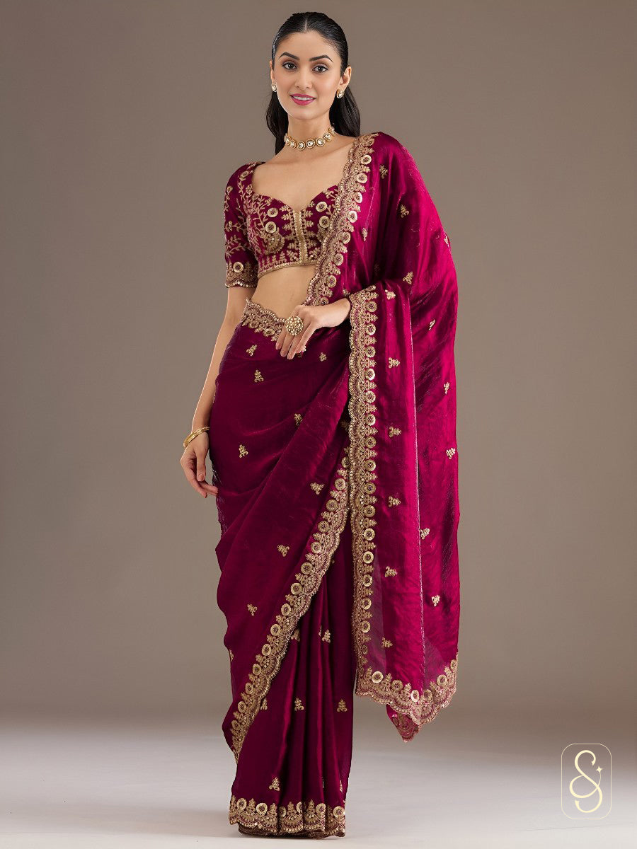 Maroon Regal Tissue Glow Saree