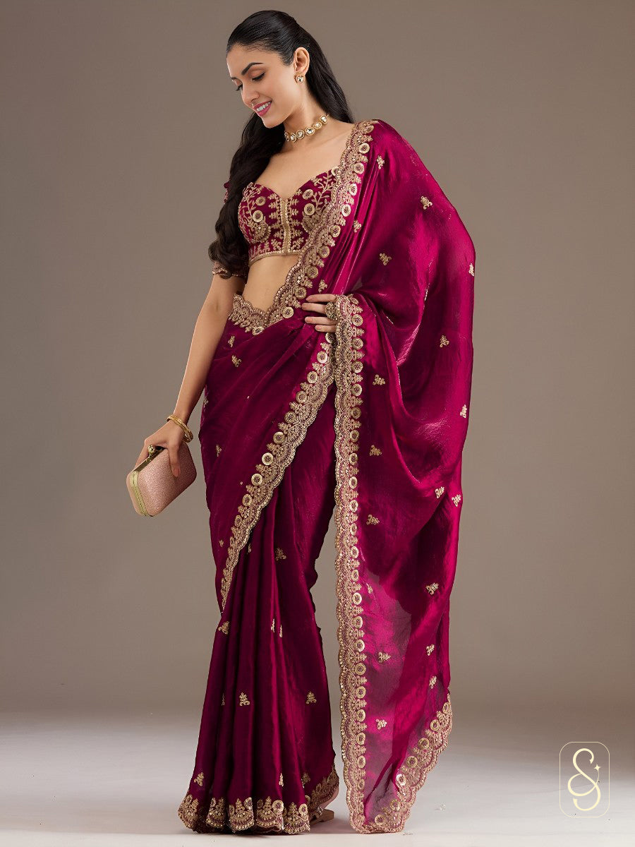 Maroon Regal Tissue Glow Saree