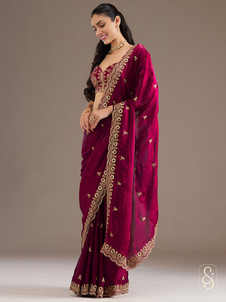 Maroon Regal Tissue Glow Saree