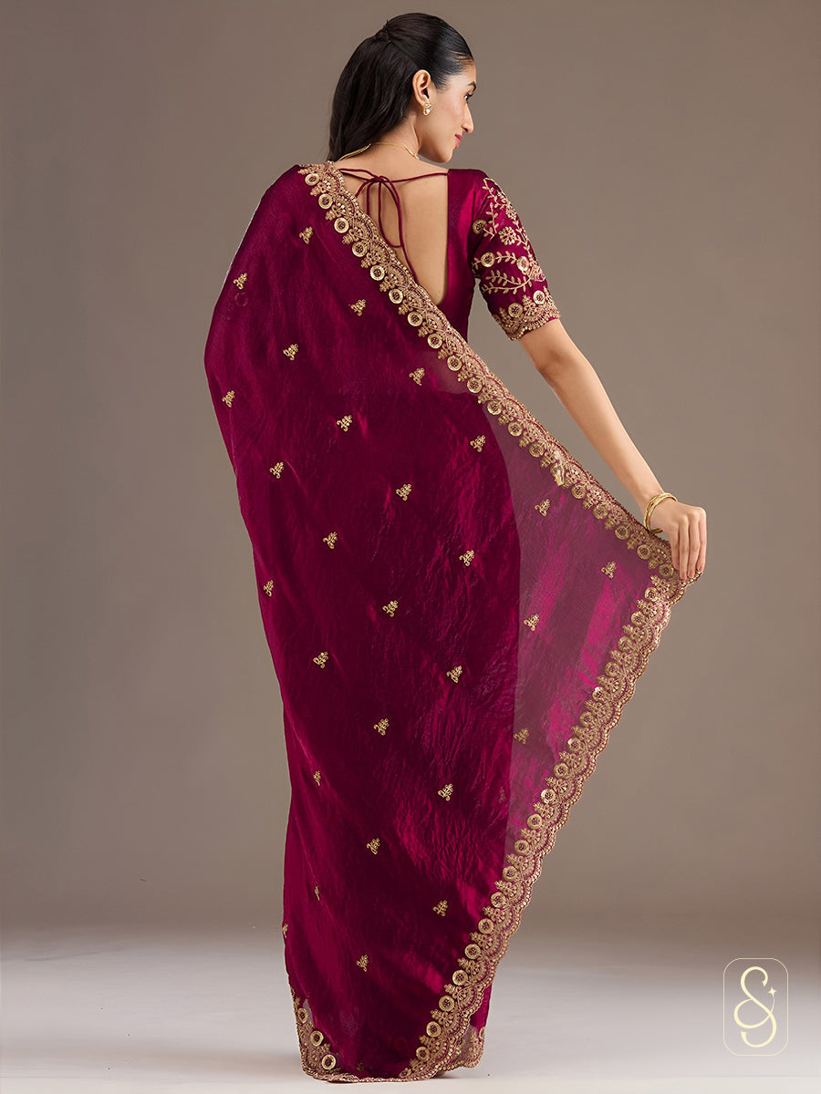 Maroon Regal Tissue Glow Saree