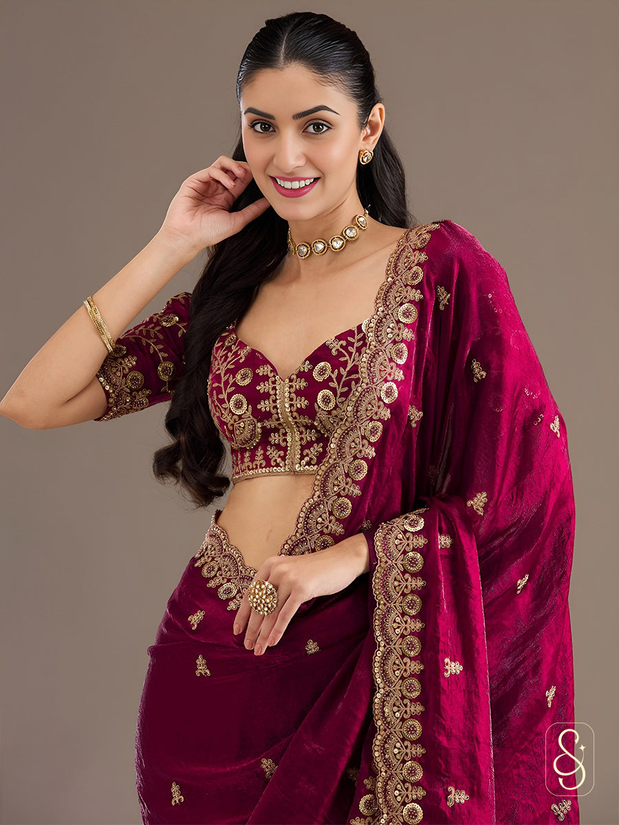 Maroon Regal Tissue Glow Saree
