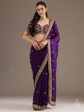 Royal Amethyst Tissue Drape Saree