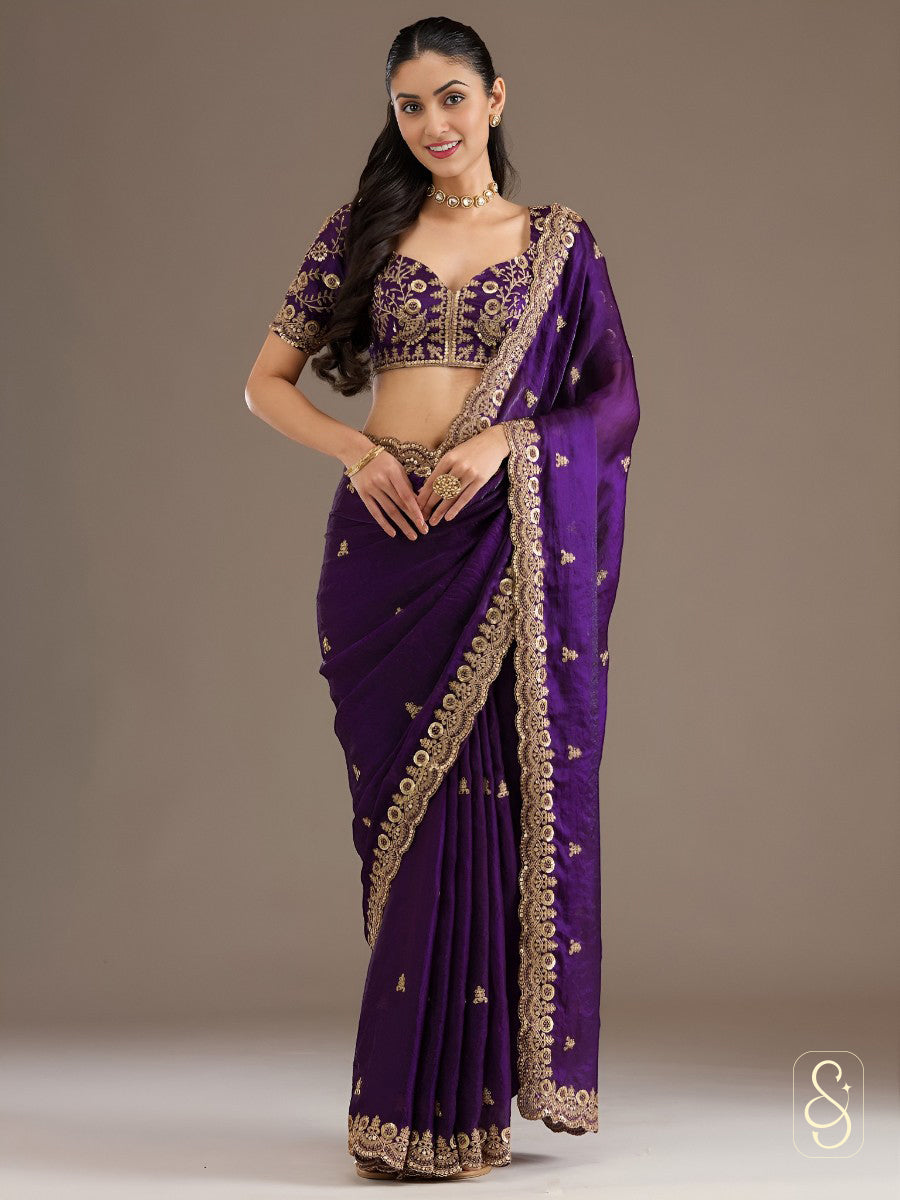 Royal Amethyst Tissue Drape Saree