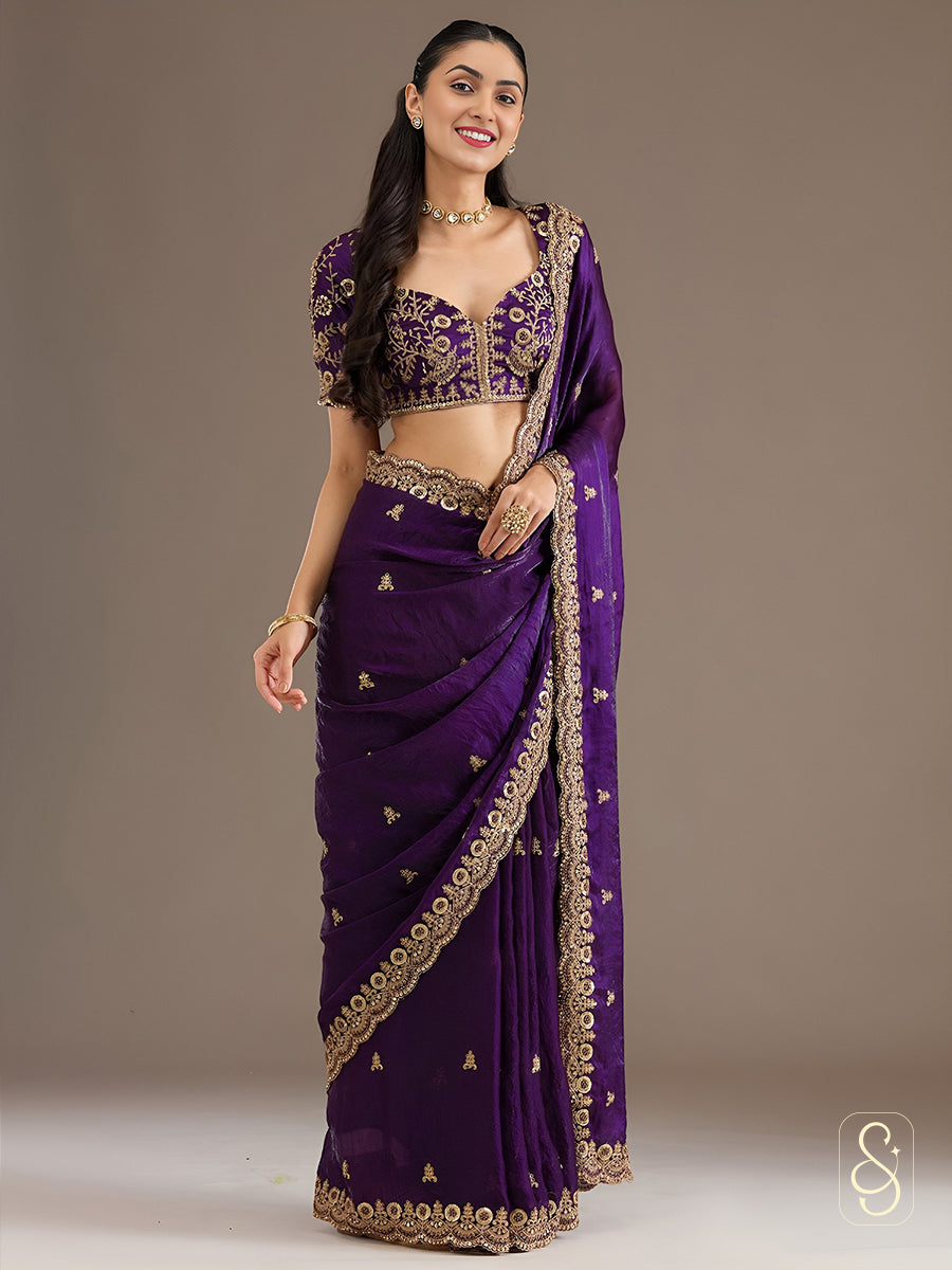 Royal Amethyst Tissue Drape Saree