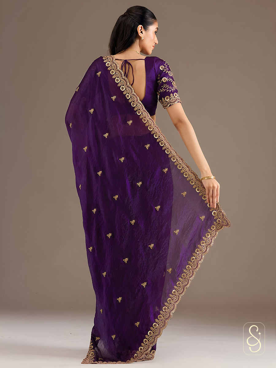 Royal Amethyst Tissue Drape Saree