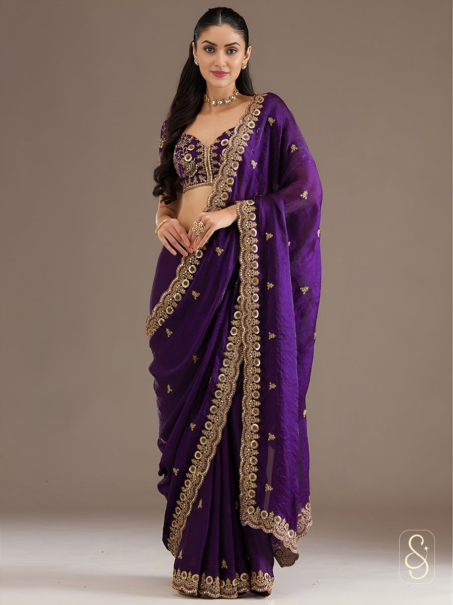 Royal Amethyst Tissue Drape Saree