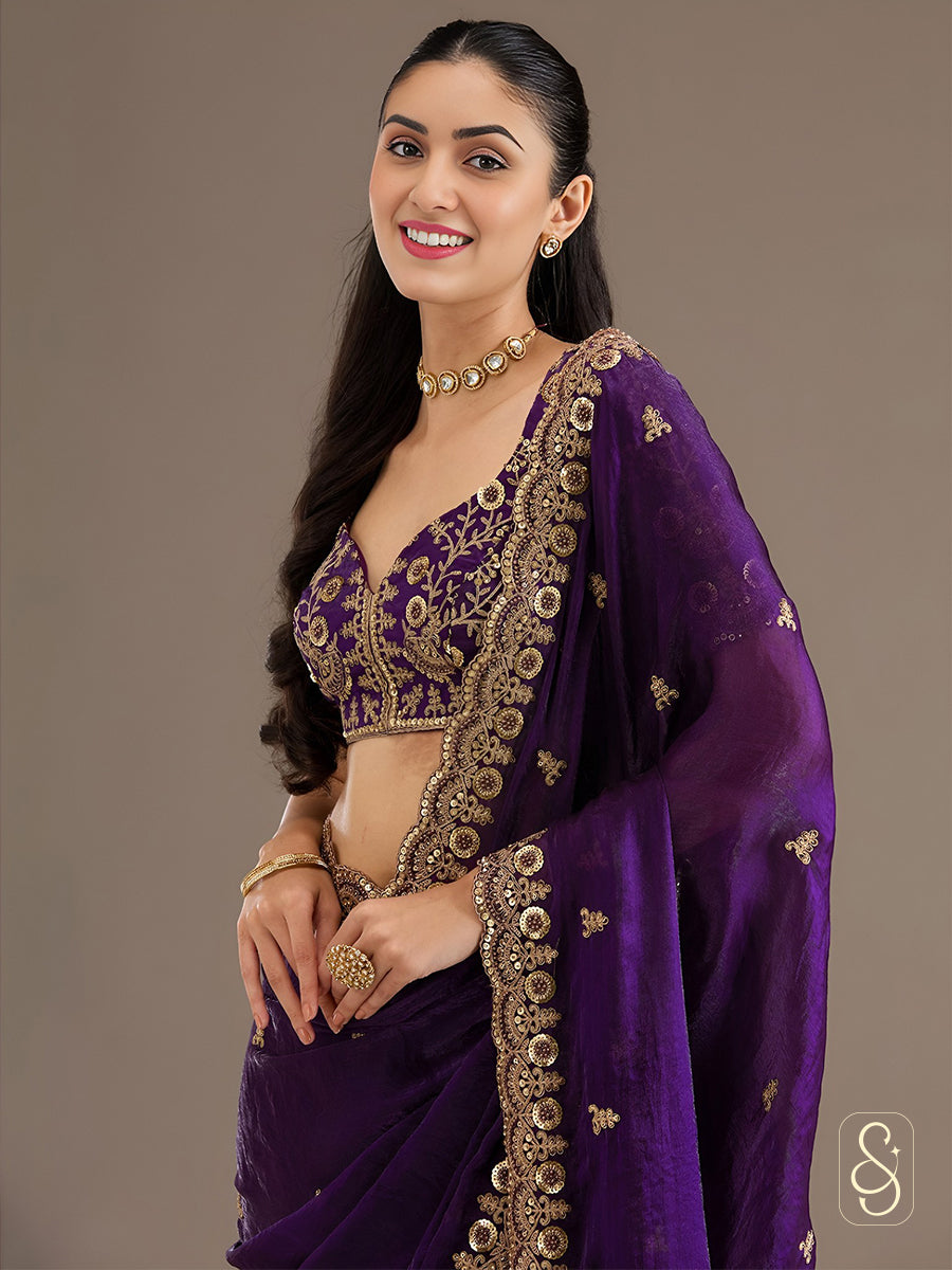 Royal Amethyst Tissue Drape Saree