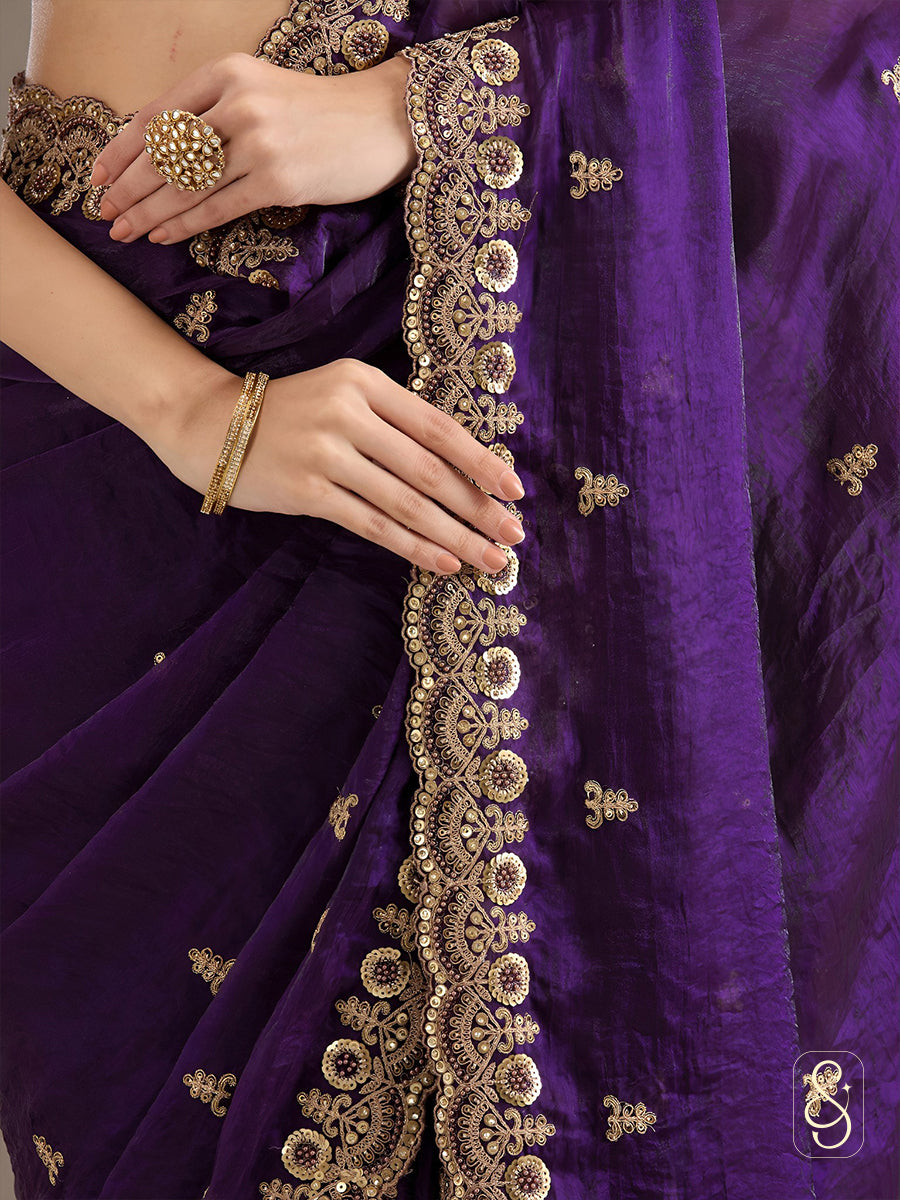 Royal Amethyst Tissue Drape Saree