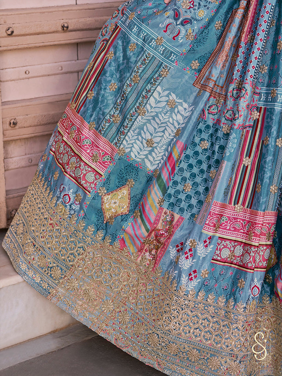 Royal Satin Cape Embroidered Lehenga Set