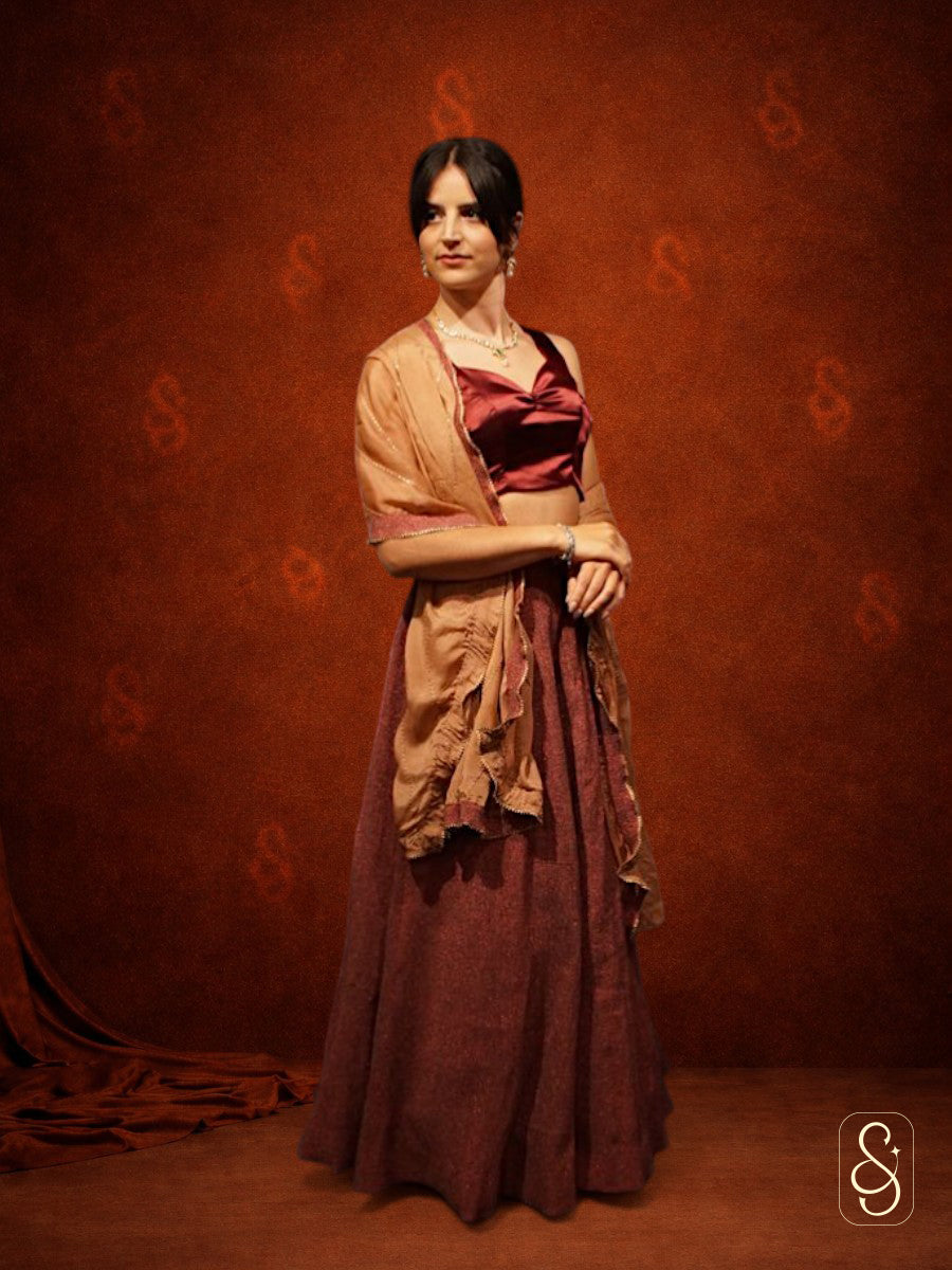 Maroon Lurex Lehenga Set