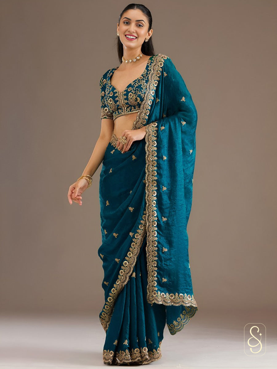 Teal Luxe Tissue Saree