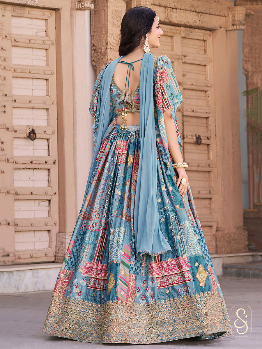 Royal Satin Cape Embroidered Lehenga Set