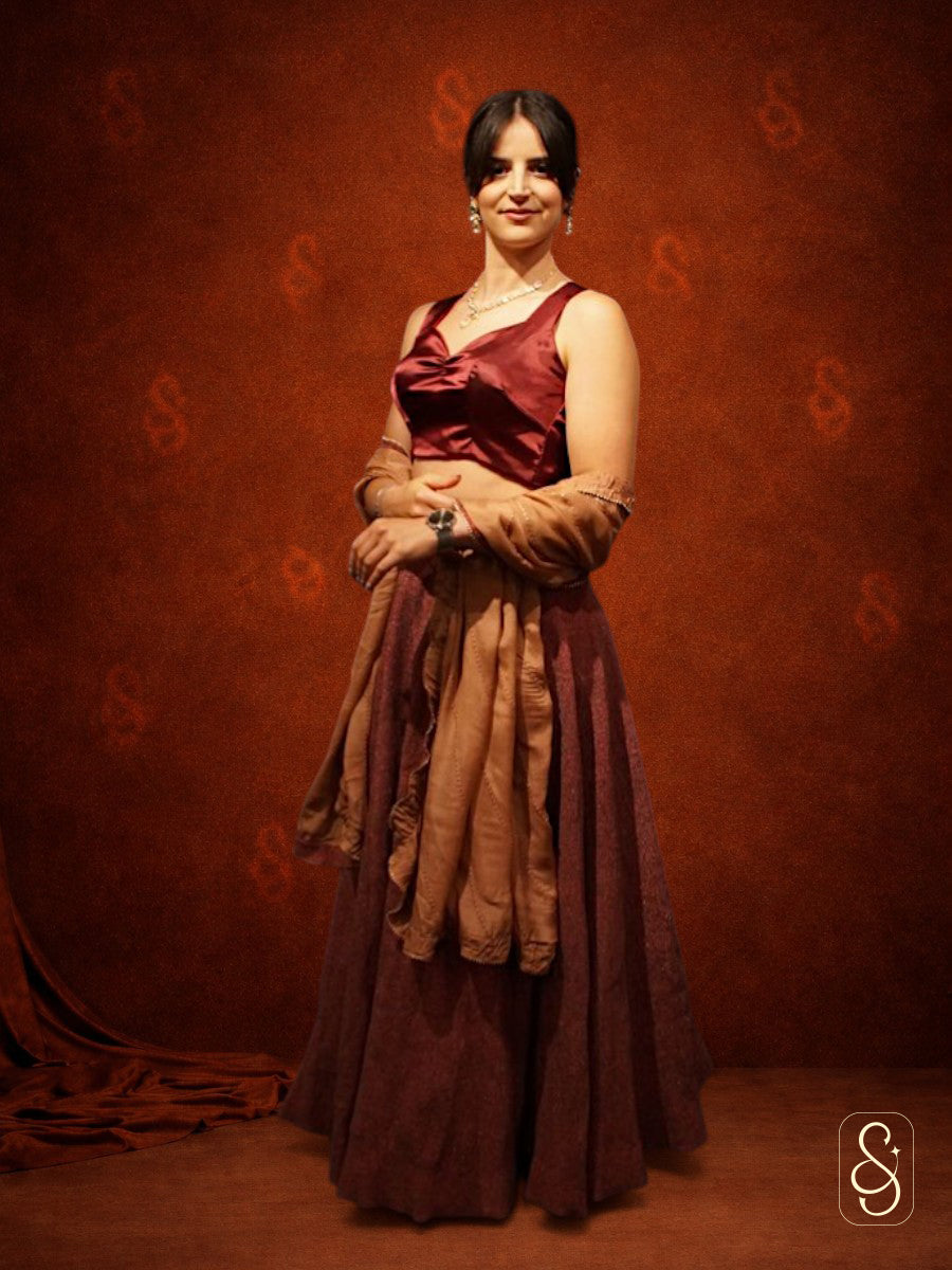 Maroon Lurex Lehenga Set