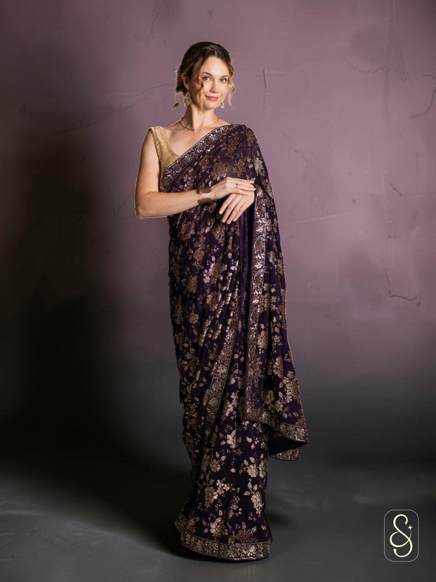 Regal Purple Sequin Saree