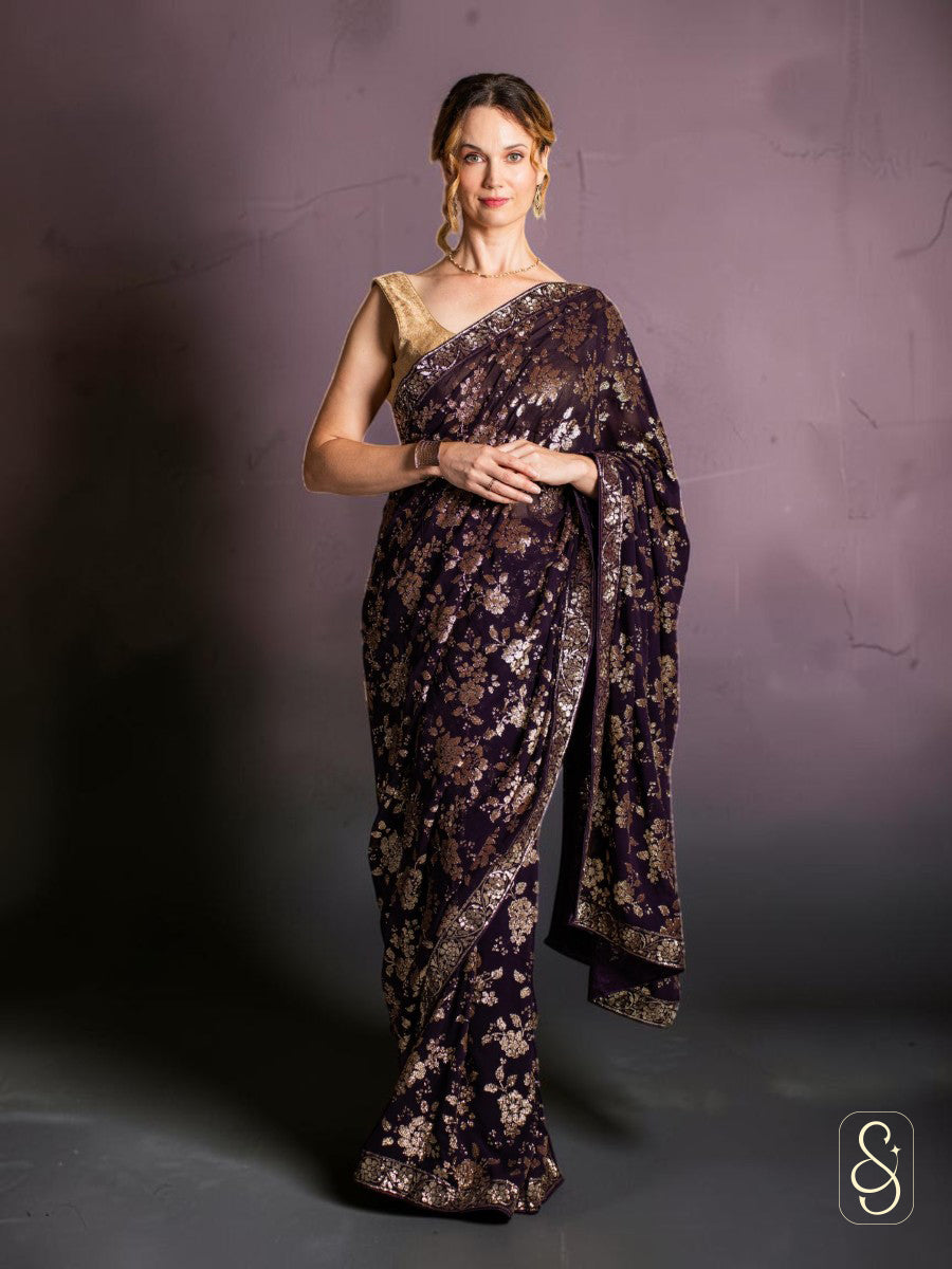 Regal Purple Sequin Saree