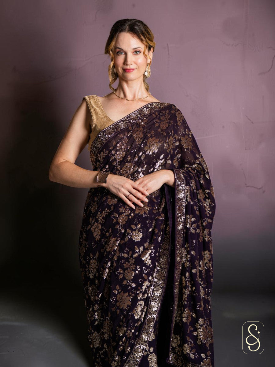 Regal Purple Sequin Saree