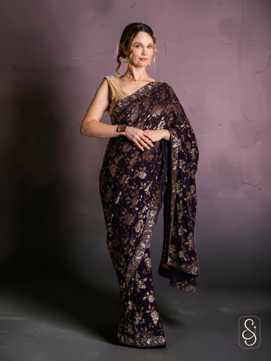 Regal Purple Sequin Saree