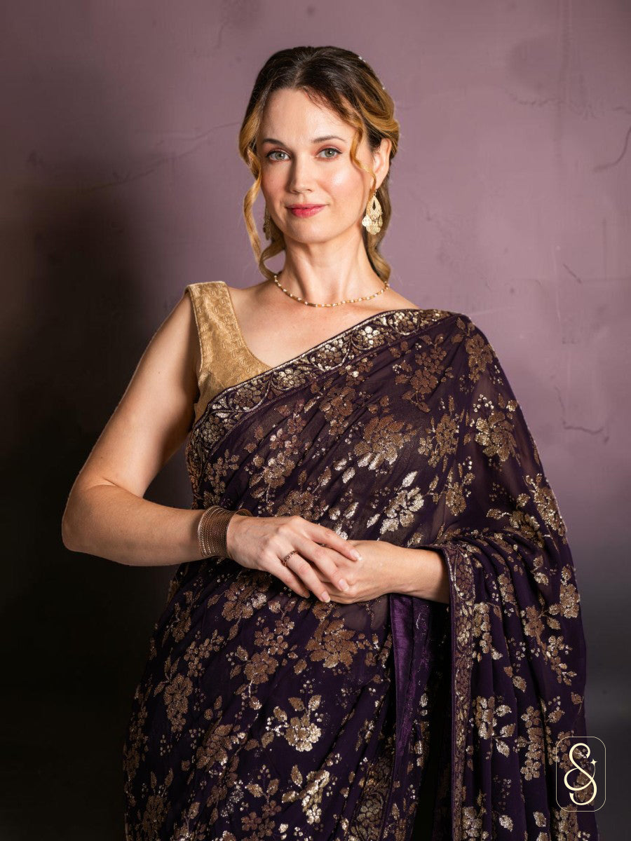 Regal Purple Sequin Saree