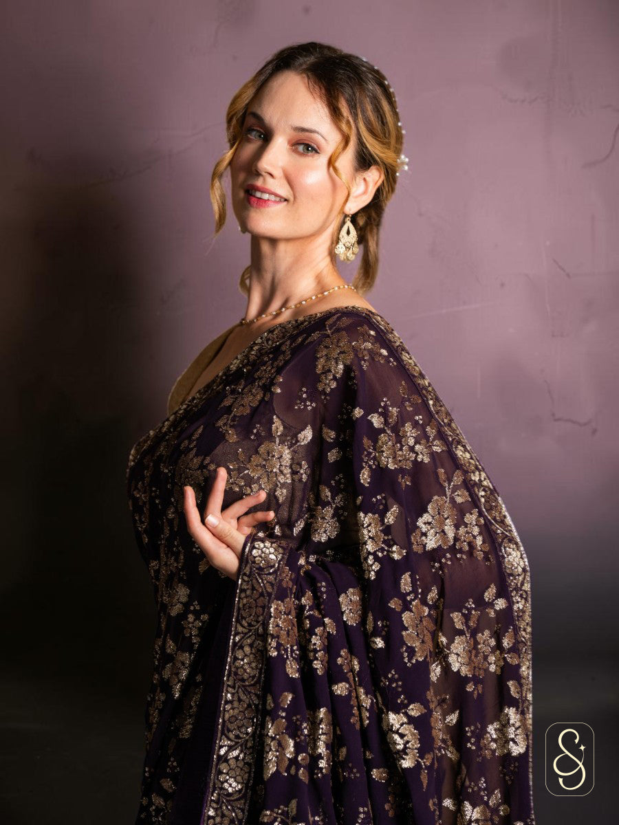 Regal Purple Sequin Saree