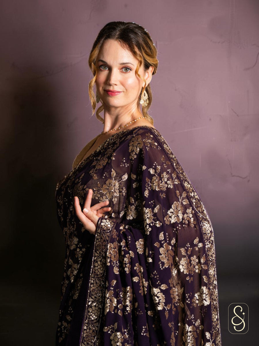 Regal Purple Sequin Saree