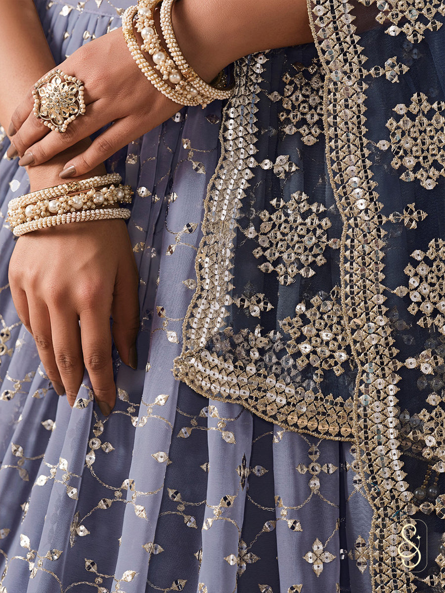 Ombre Blue Grey Embroidered Lehenga