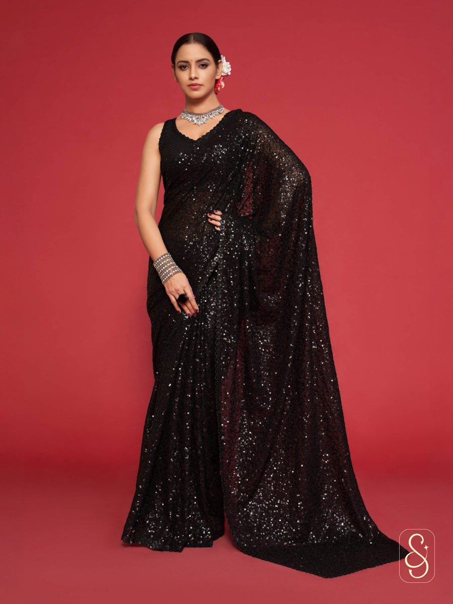 Black Sequin Saree