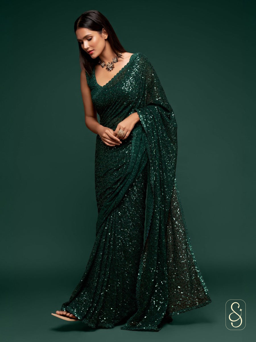 Elegant Sequin Saree Set