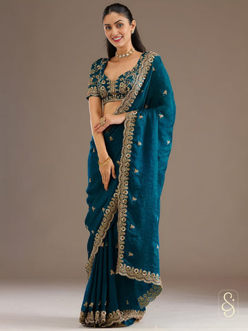 Teal Luxe Tissue Saree