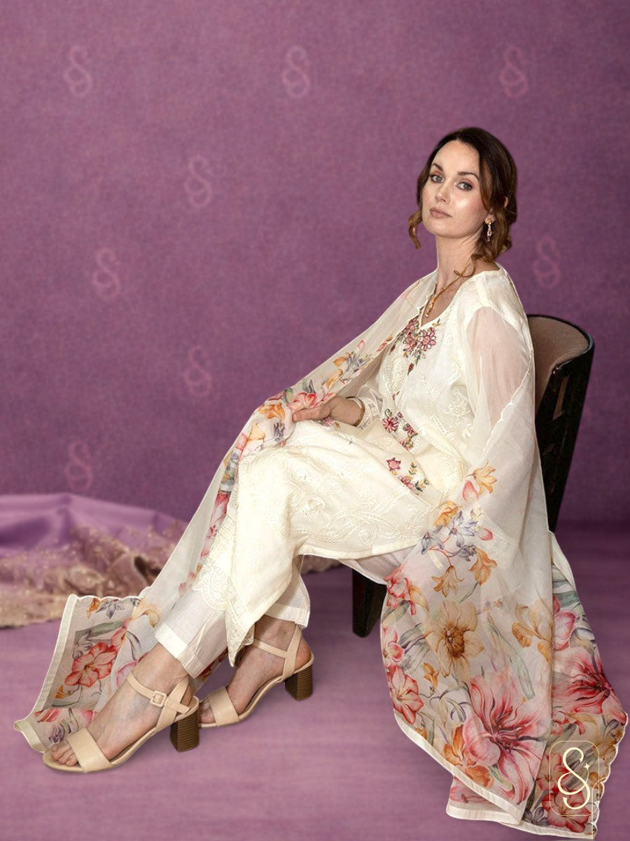 Stylish Embroidered Pant Suit with Dupatta
