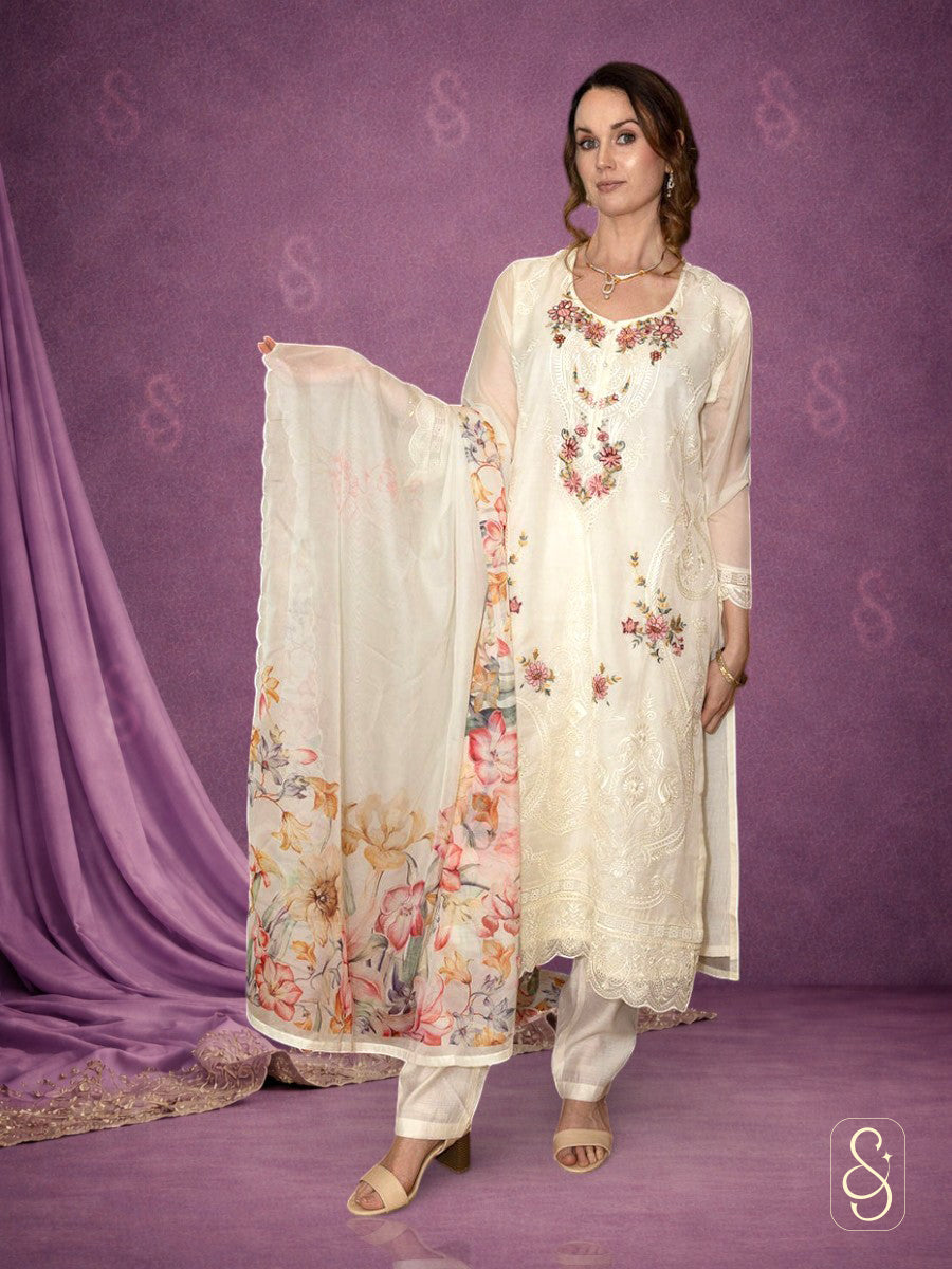 Stylish Embroidered Pant Suit with Dupatta