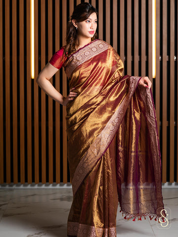 Two-toned Pink Peach Katan Saree