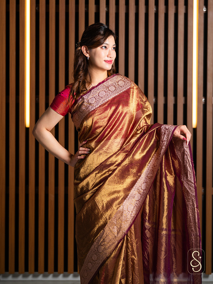Two-toned Pink Peach Katan Saree