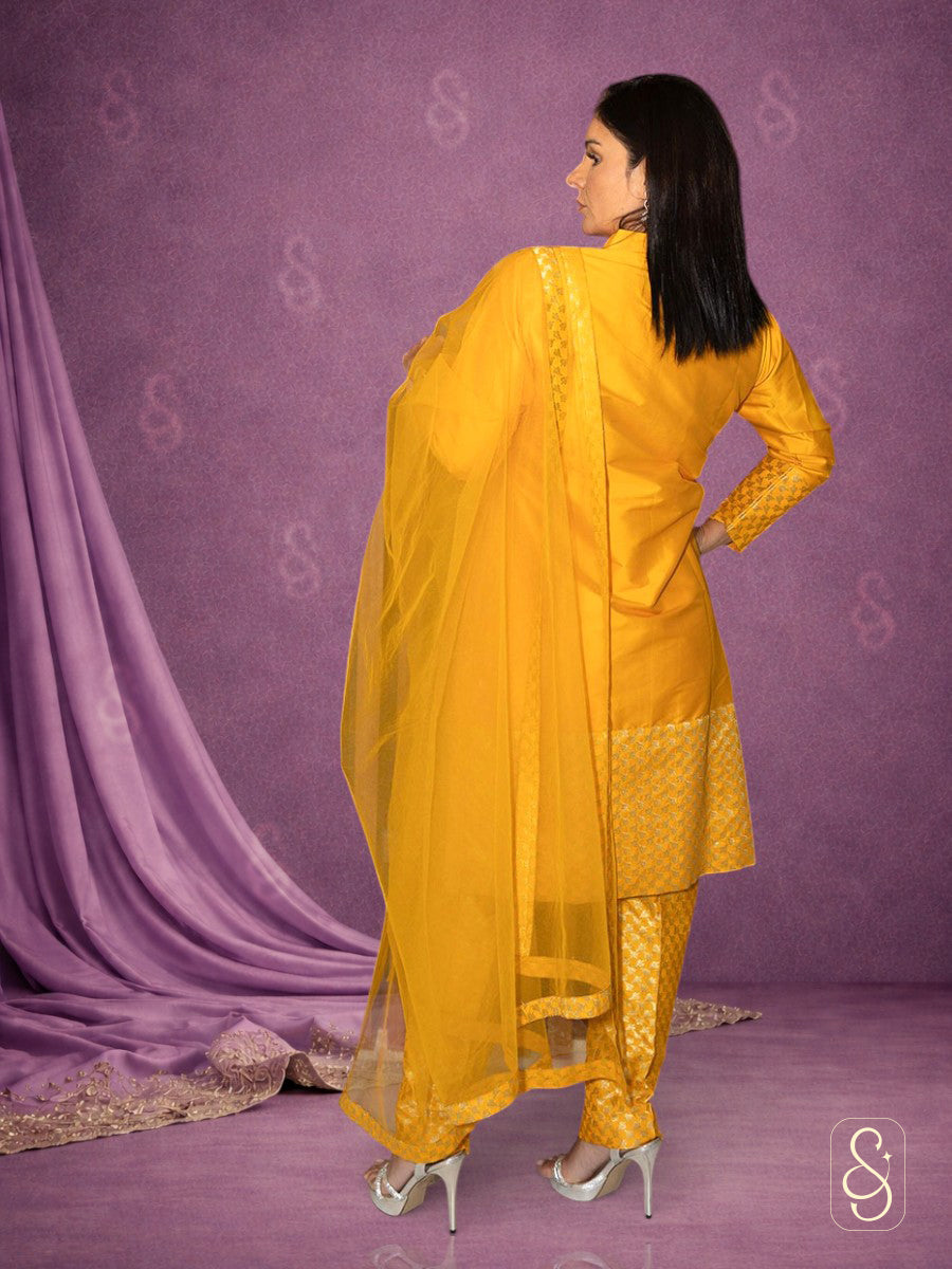Vibrant Yellow Silk Suit Set