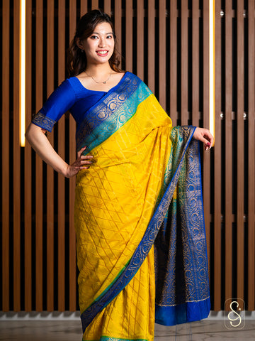 Yellow Blue Georgette Saree