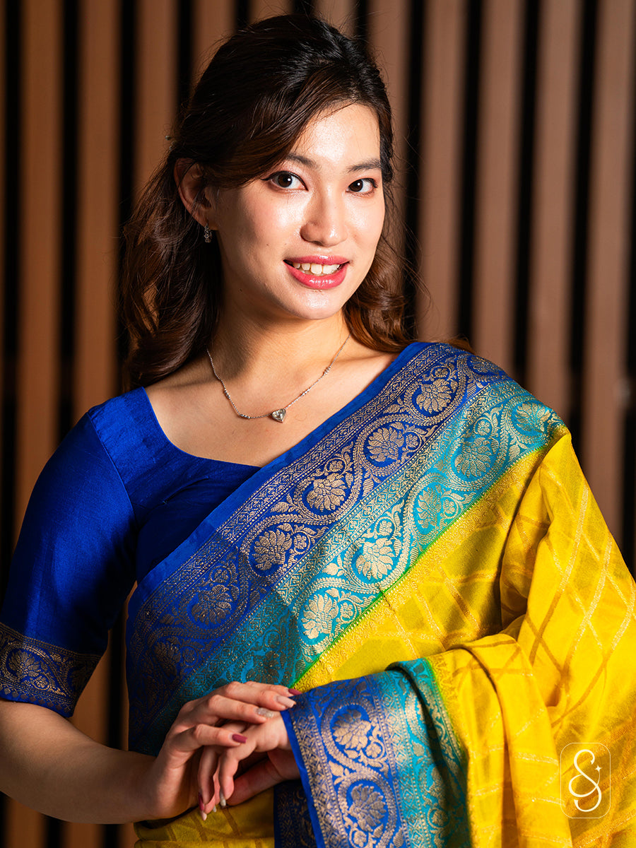 Yellow Blue Georgette Saree