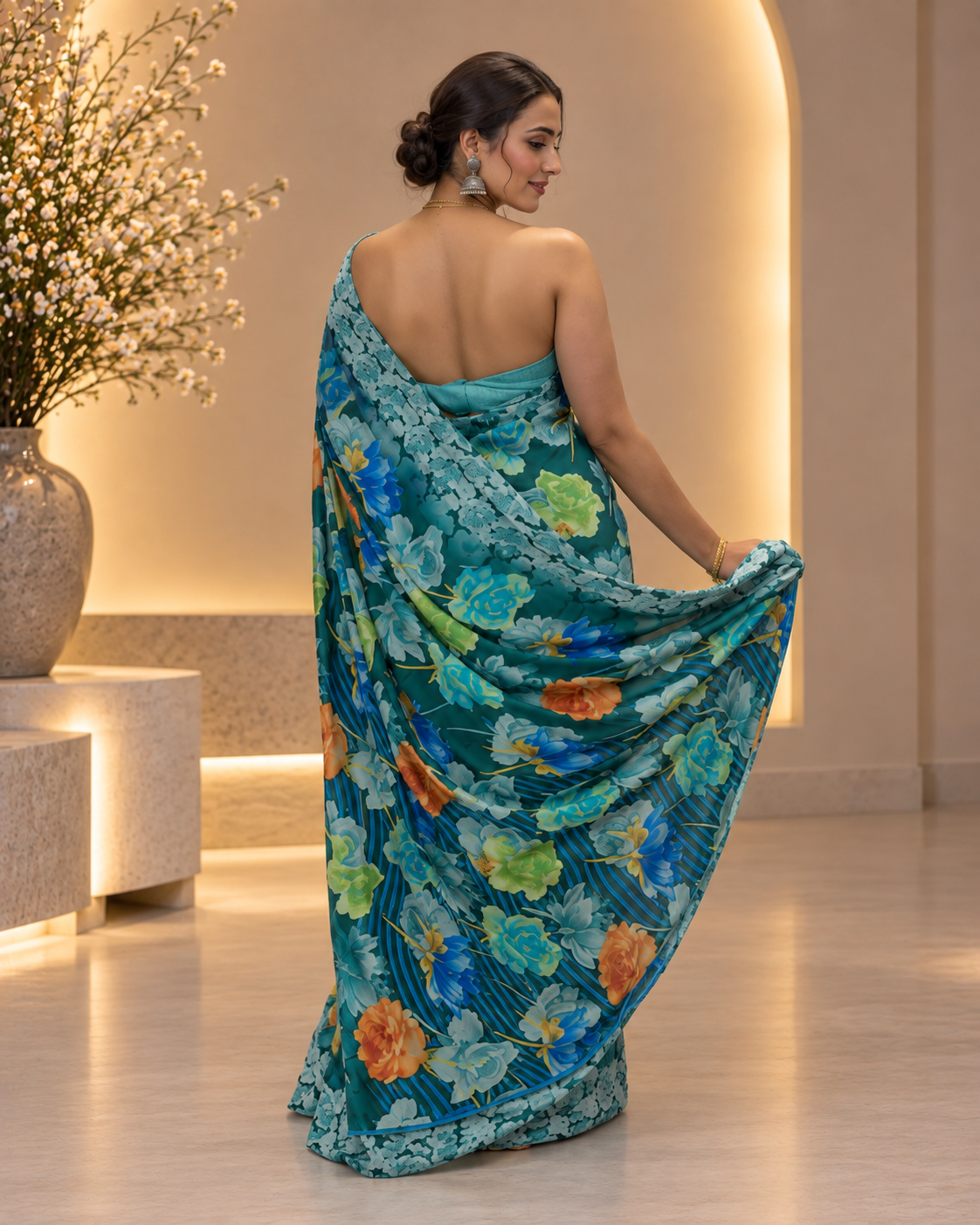Satin Silk Green Printed Saree