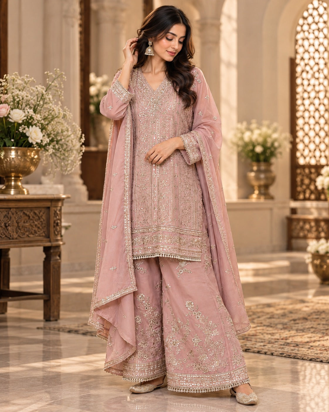 Elegant Fully Embroidered Viscose Tissue Sharara