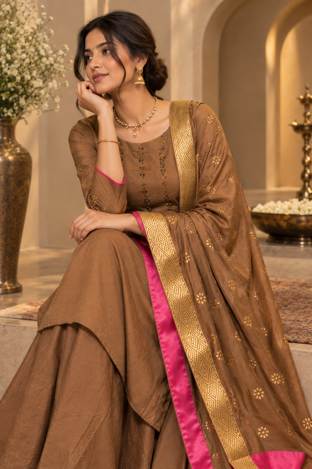 Brown Sharara Suit Set