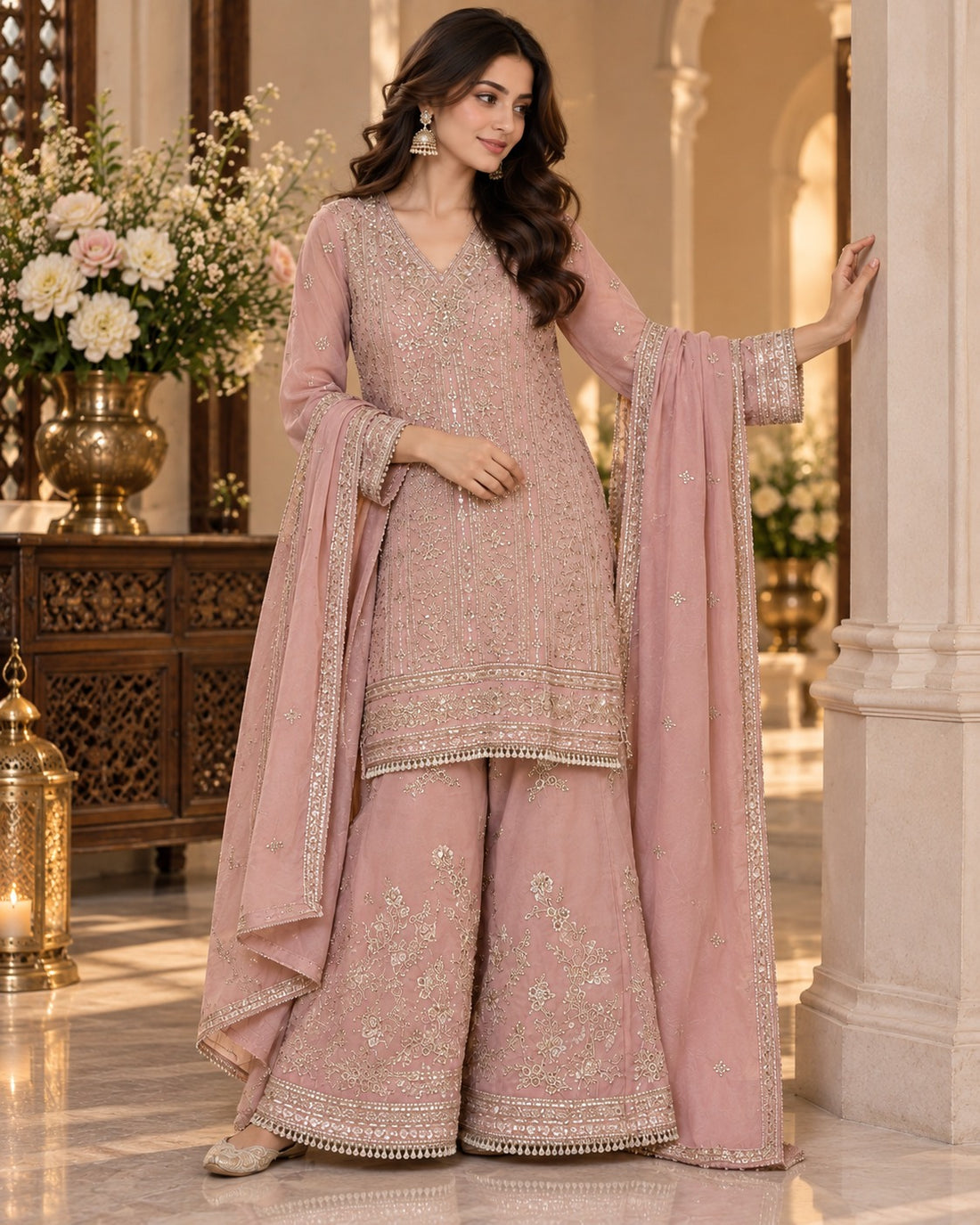 Elegant Fully Embroidered Viscose Tissue Sharara