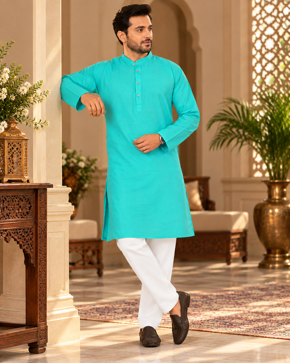 Sea Green Self-Line Kurta