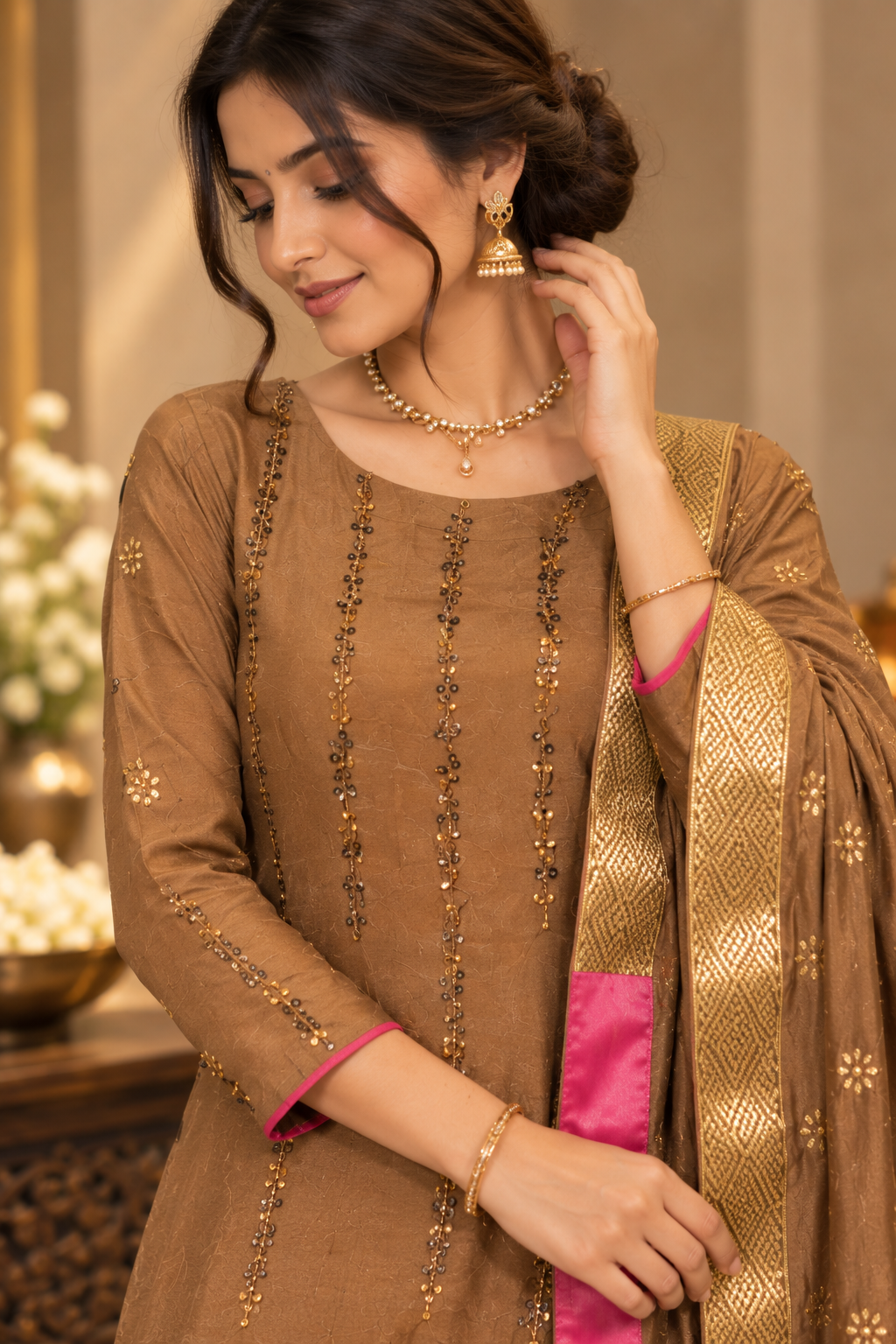 Brown Sharara Suit Set