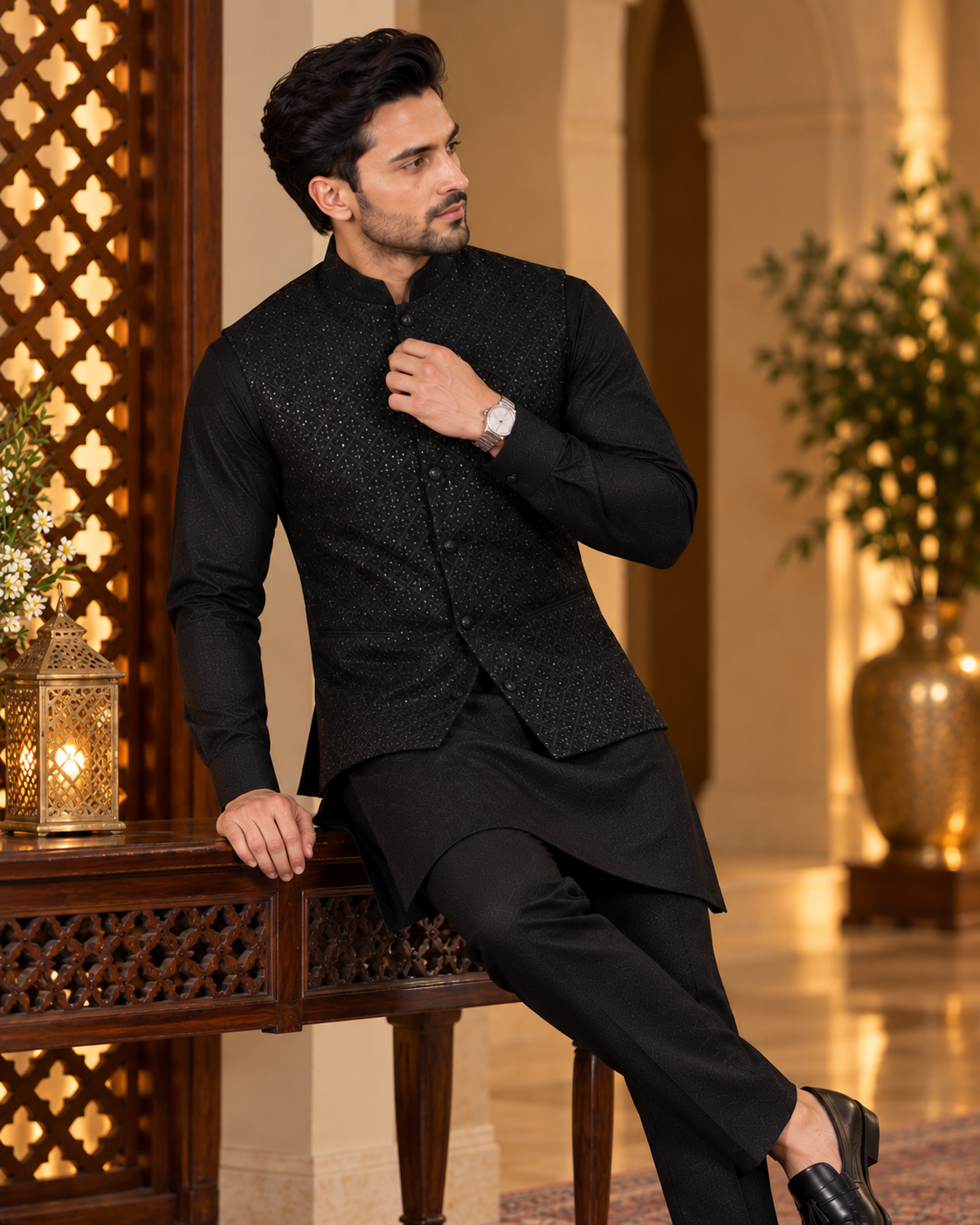 Embroidered Jacket Kurta and Pant
