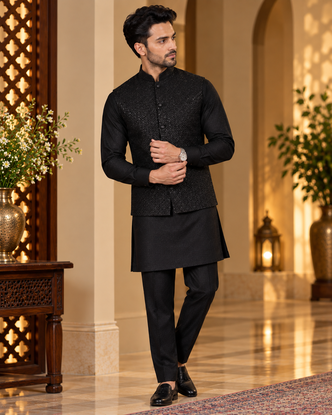 Embroidered Jacket Kurta and Pant