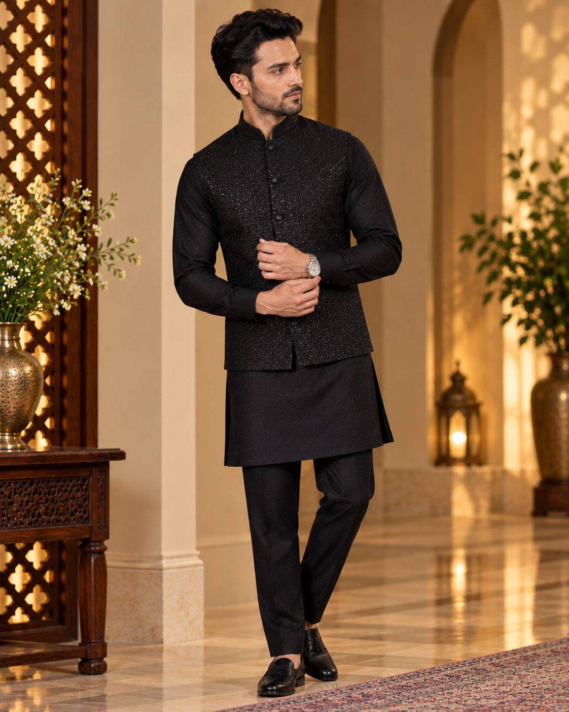 Embroidered Jacket Kurta and Pant