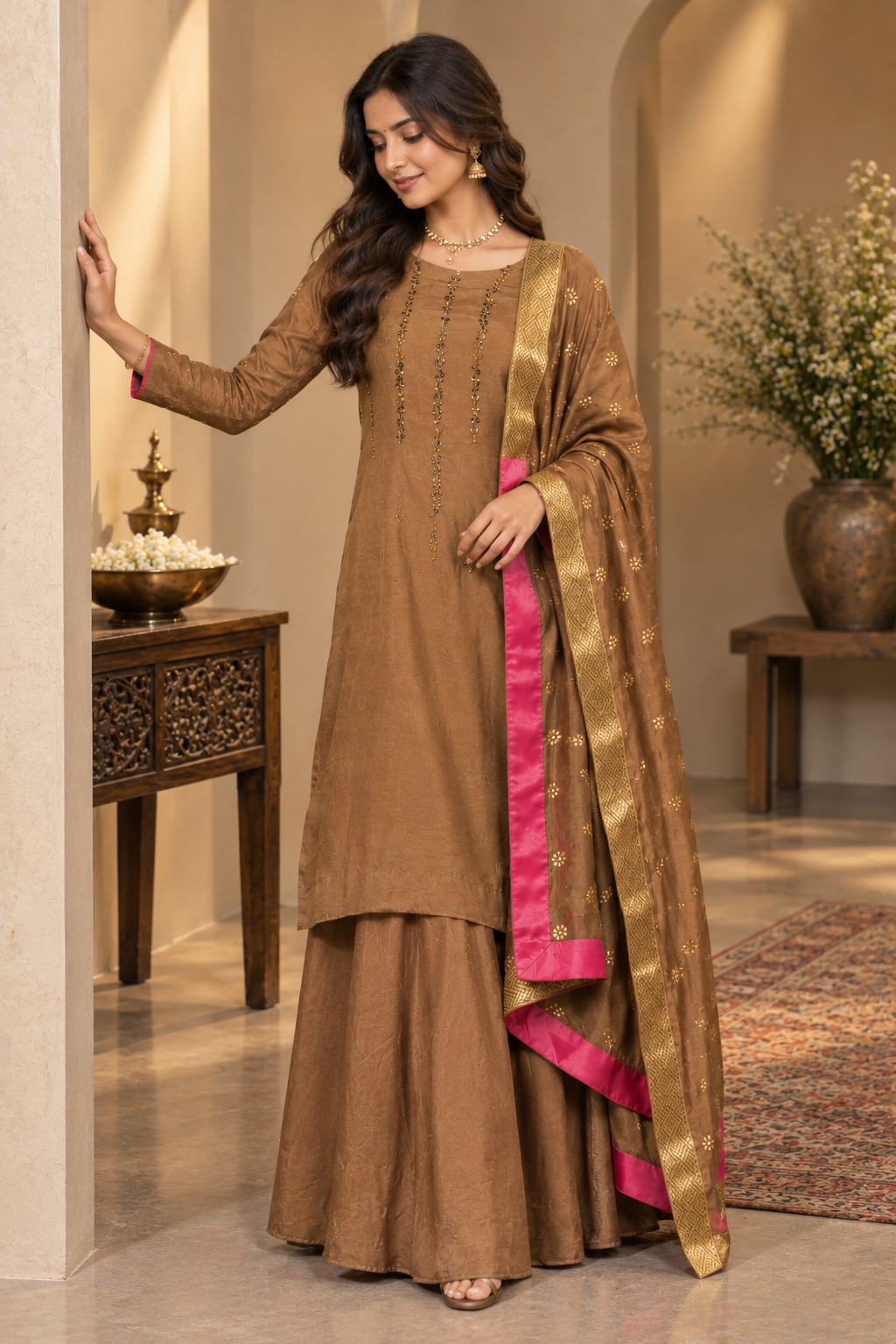 Brown Sharara Suit Set