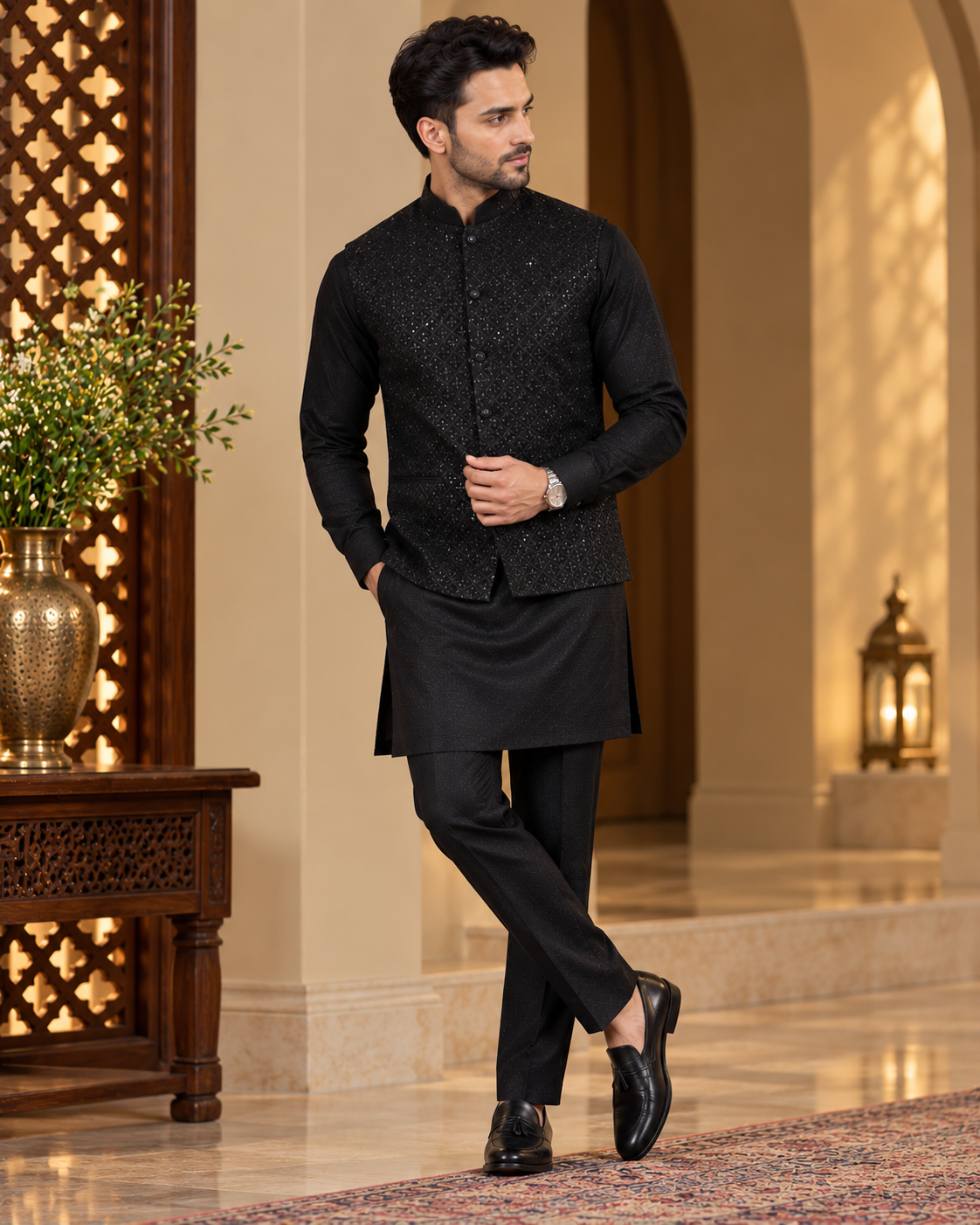 Embroidered Jacket Kurta and Pant