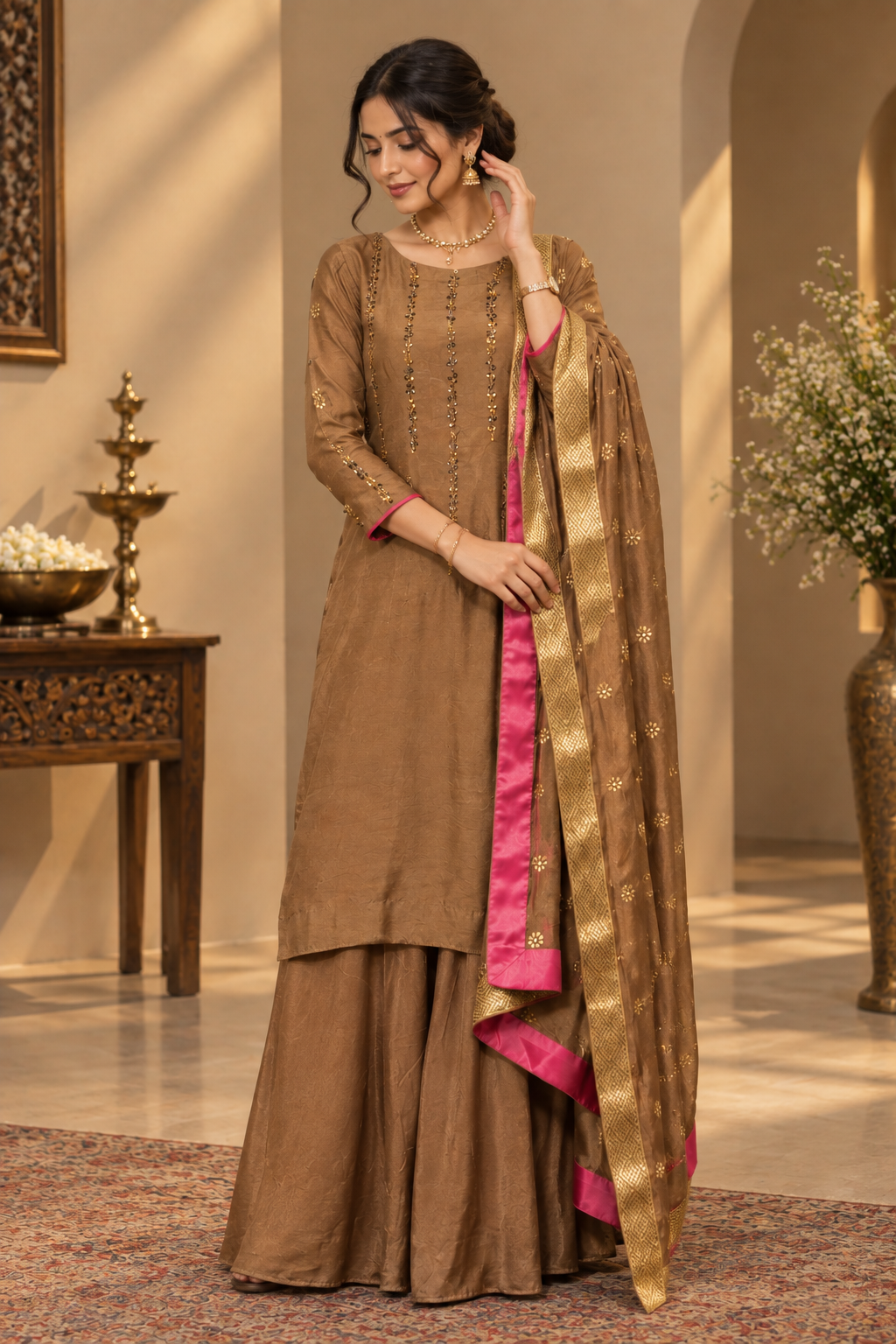 Brown Sharara Suit Set