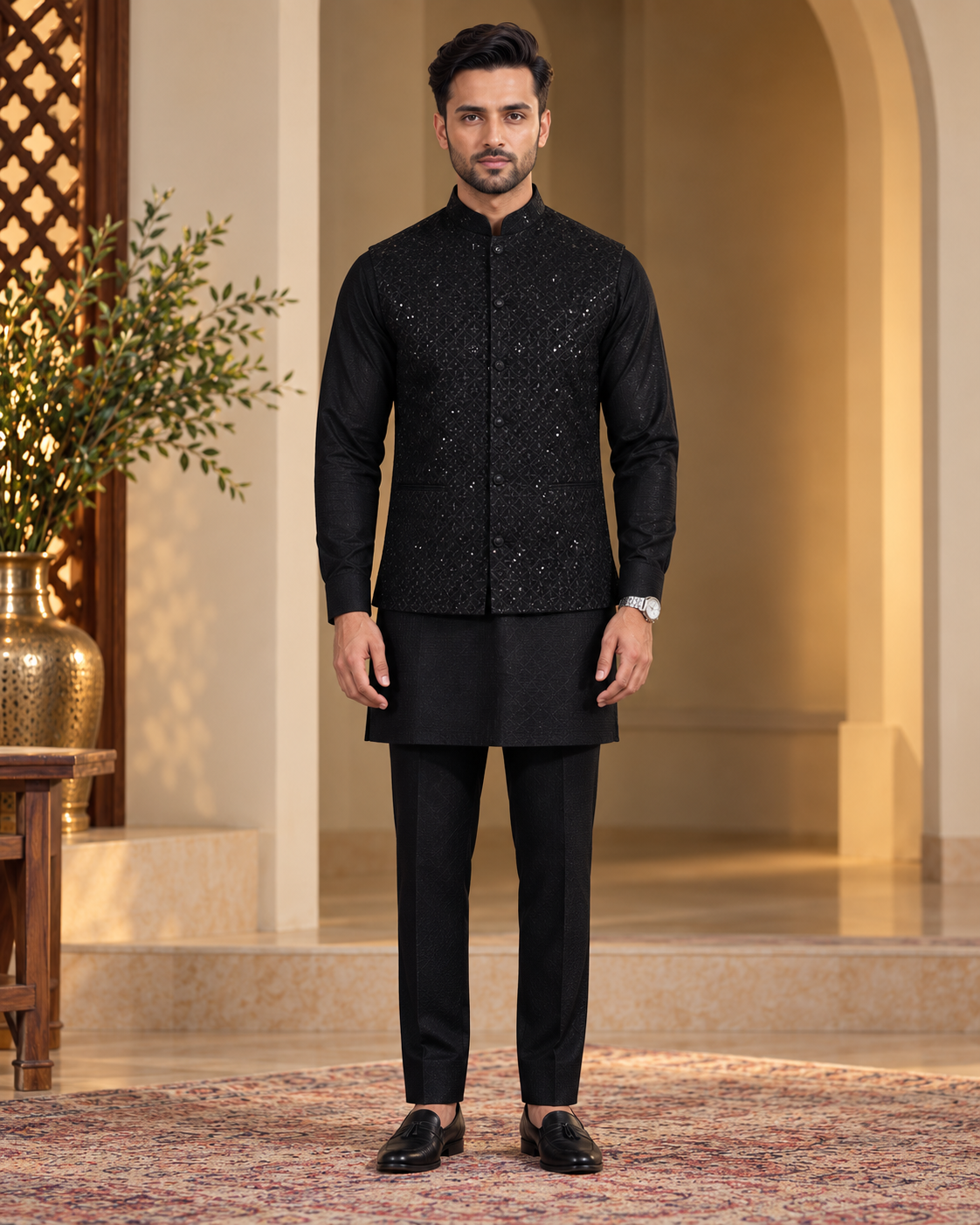 Embroidered Jacket Kurta and Pant